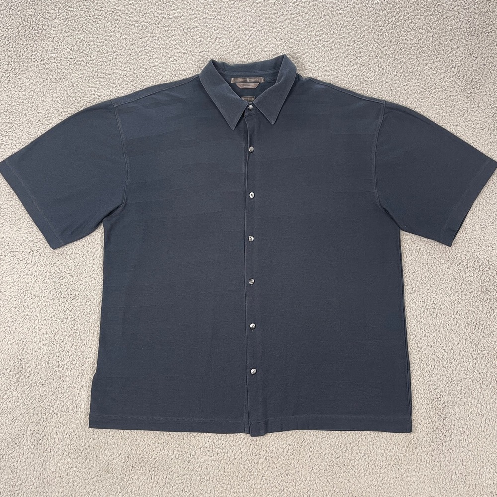 Nike Tiger Woods Golf Shirt Men L Black Geometric Button Up Short Sleeve Office